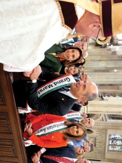 October 14, 2021 - Cardinal TImonthy Dolan greeting Columbus Day Parade Grand Marshall Massimo Ferragamo at St Patrick Cathedral at the Mass before the 2019 Columbus Day Parade.